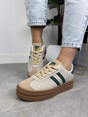 Beżowe sneakersy sportowe damskie na grubej podeszwie EV-508 - Styl miejski
