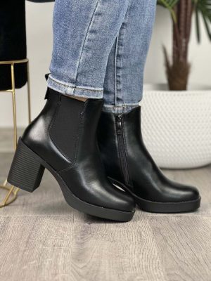Botki damskie na niskim obcasie czarne Potocki - Styl casualowy