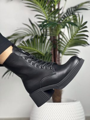 Skórzane botki damskie na klocku czarne Vinceza 66671 - Styl casualowy