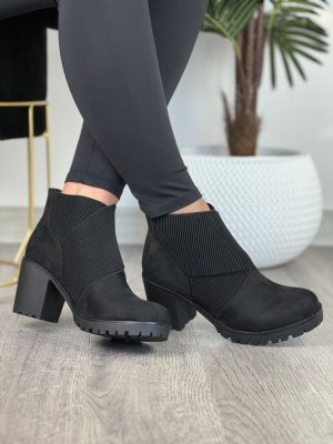 Zamszowe botki damskie na niskim obcasie S.Barski - Na jesień
