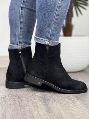 Czarne botki zamszowe na płaskim obcasie Potocki - Styl klasyczny