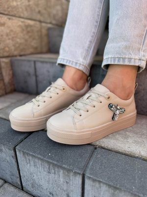 Beżowe sneakersy damskie Filippo – Wygodne buty sportowe na grubej podeszwie - Styl casualowy