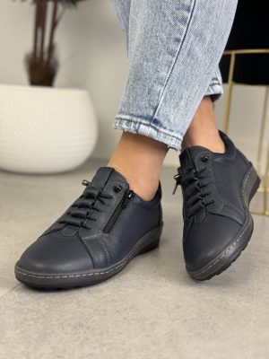 Granatowe buty damskie ze skóry WASAK 0688 - Styl casualowy