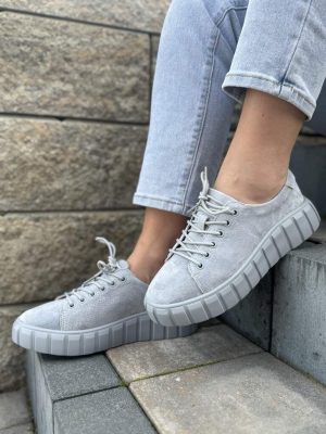 Szare buty damskie sportowe – Modne buty na grubej podeszwie T.Sokolski W24-603 - Styl casualowy
