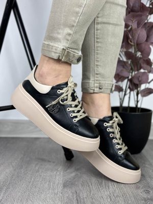 Sneakersy damskie na grubym spodzie czarne Filippo DP6058/24 - Styl casualowy