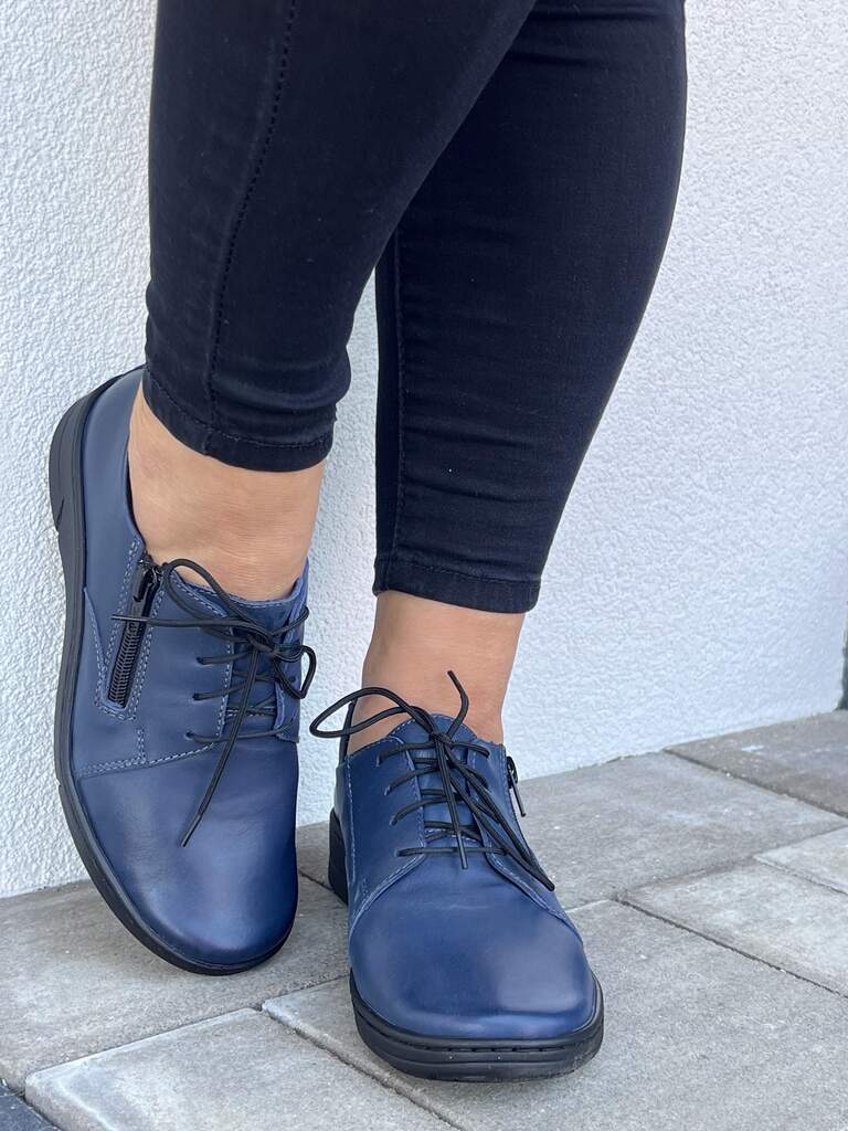 Granatowe półbuty damskie skórzane Wasak 0572 - Styl casualowy