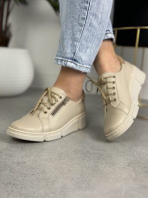 Skórzane Półbuty Damskie Beżowe WASAK 0681 Wygodne Buty - Styl casualowy