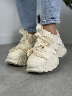 Beżowe sneakersy damskie na grubej podeszwie LA275 Beige Seaestar - Styl klasyczny