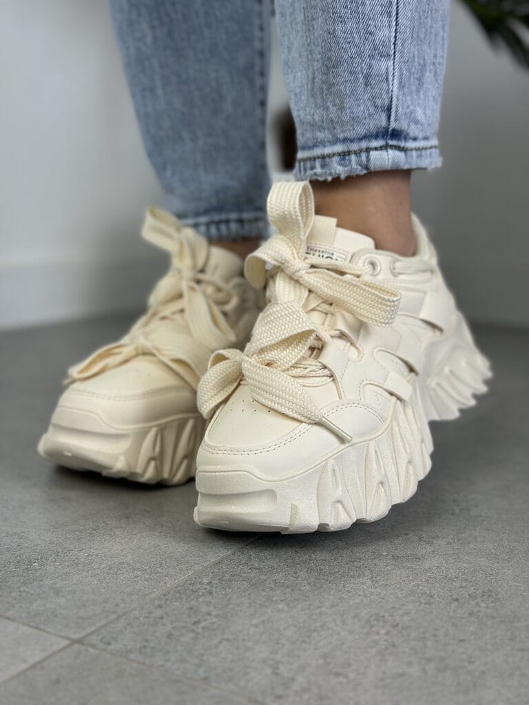 Beżowe sneakersy damskie na grubej podeszwie LA275 Beige Seaestar - Styl klasyczny