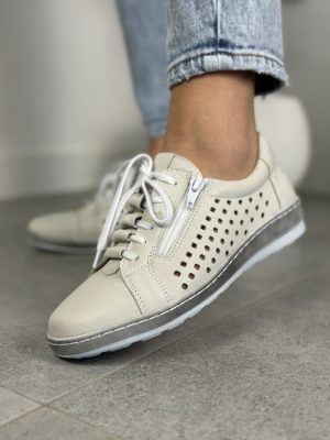 Białe półbuty damskie ażurowe WASAK 0688 Biały Groszek/Grey - Styl casualowy