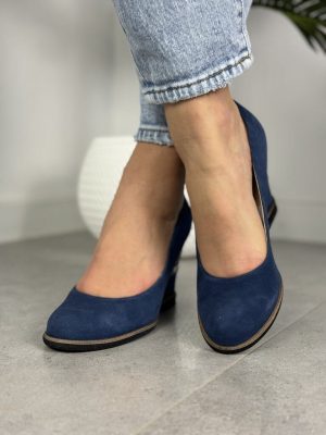 Czółenka Na Koturnie Skórzane – Damskie buty Korda 1972 koturn granat - Styl boho