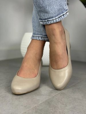 Czółenka Damskie Na Niskim Obcasie Pulso Skóra Wygodne Buty AF-1162 Beż Włoski - Styl elegancki