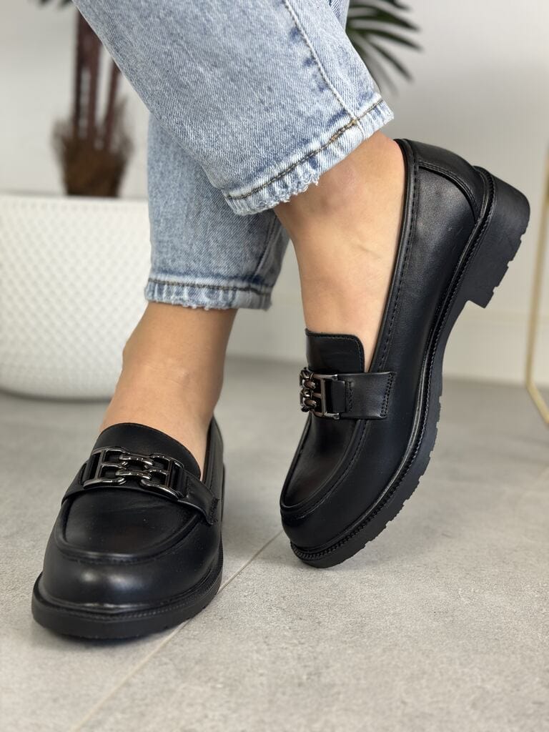 Czarne Mokasyny Damskie Barski – Modne Buty Damskie HY372 - Do spodni