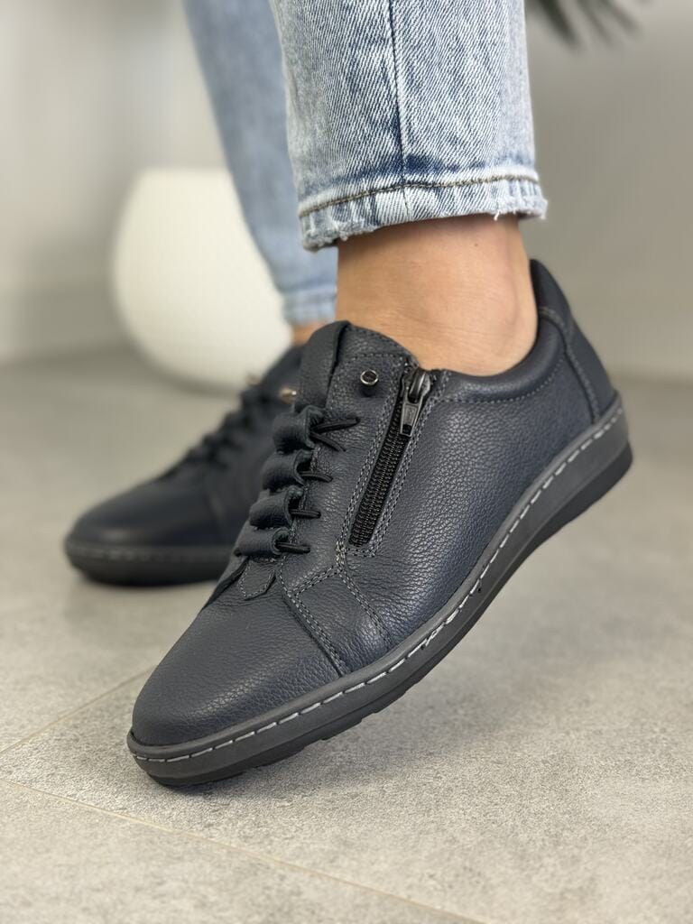 Granatowe buty damskie ze skóry WASAK 0688