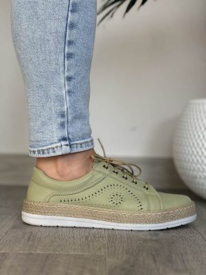 Pólbuty damskie skórzane Wasak 0643 Pistacja - Styl romantyczny