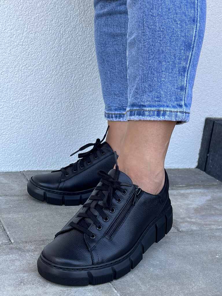 Czarne półbuty damskie skórzane WASAK 0663 - Do jeansów