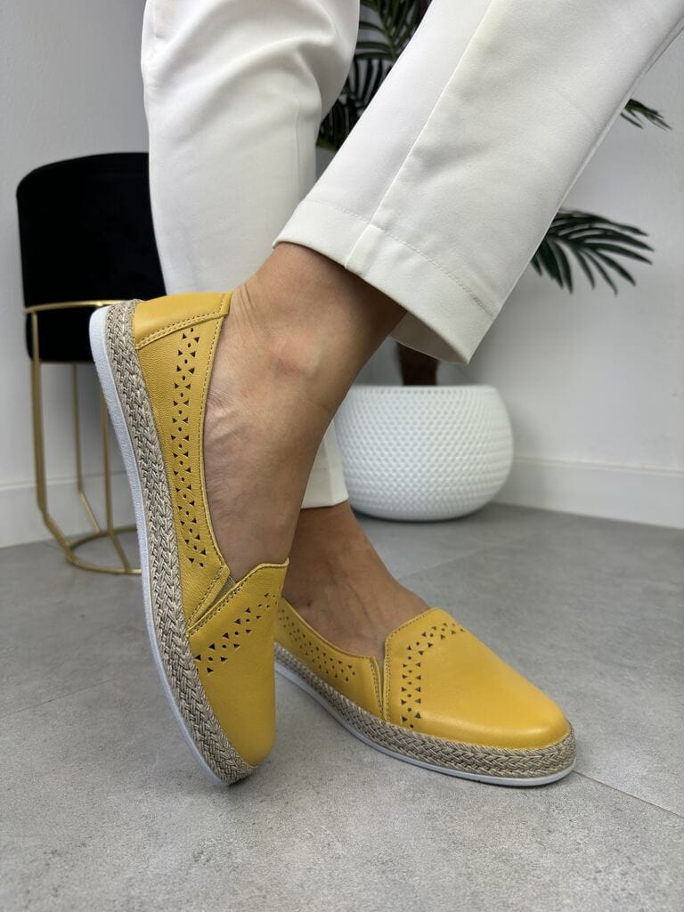 Wasak espadryle damskie skórzane 0646 żółty - Styl smart casual