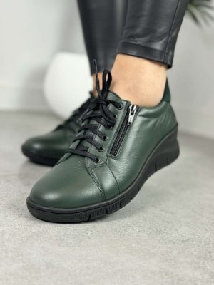 Zielone Półbuty Skórzane WASAK – Damskie Buty Na Jesień
