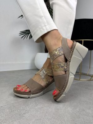 Skórzane sandały damskie Wasak 0693 Capucino - Styl casualowy