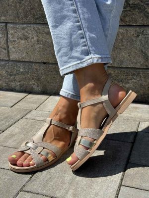 Złote sandały damskie na płaskim spodzie Piccadilly 418084 - Styl casualowy