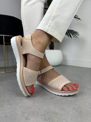 Sandały damskie ażurowe Sergio Leone SK082H beżowe - Styl casualowy