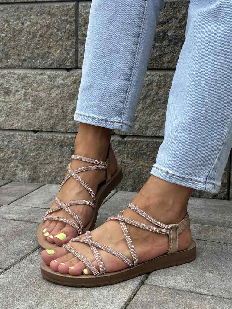 Złote sandały damskie z cyrkoniami Filipo DS6884/25 - Styl casualowy