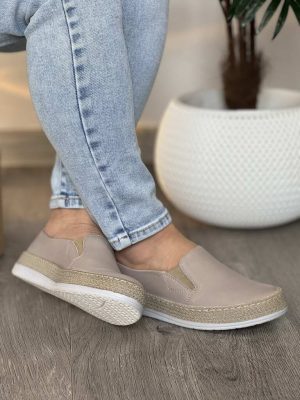 Wsuwane beżowe buty damskie skórzane Wasak 0644 - Styl smart casual
