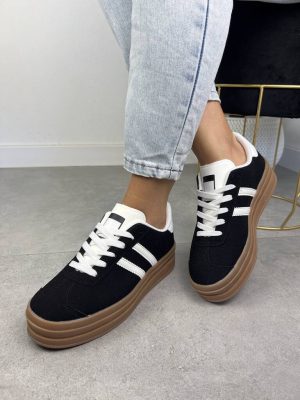 Czarne sneakersy sportowe damskie na grubej podeszwie EV-508 - Styl miejski