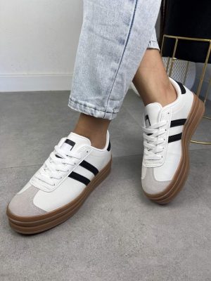 Białe sneakersy sportowe damskie na grubej podeszwie EV-508 - Styl miejski