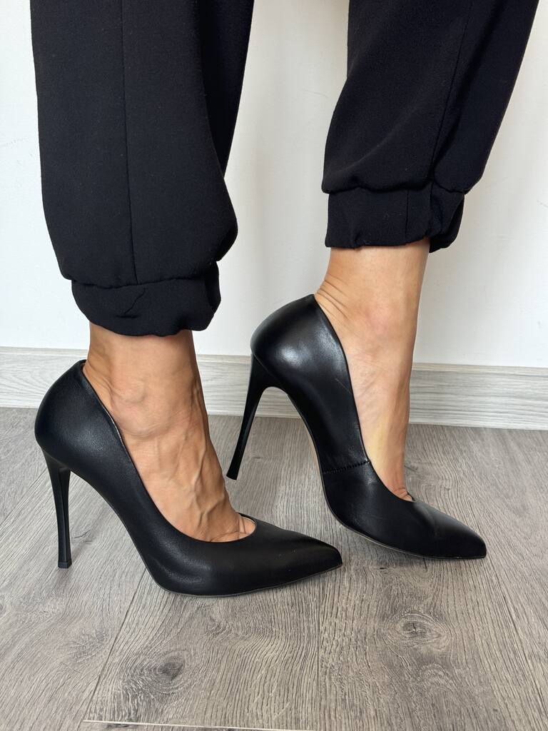 Skórzane szpilki czarne na wysokim obcasie 1242 Kordel - Styl elegancki