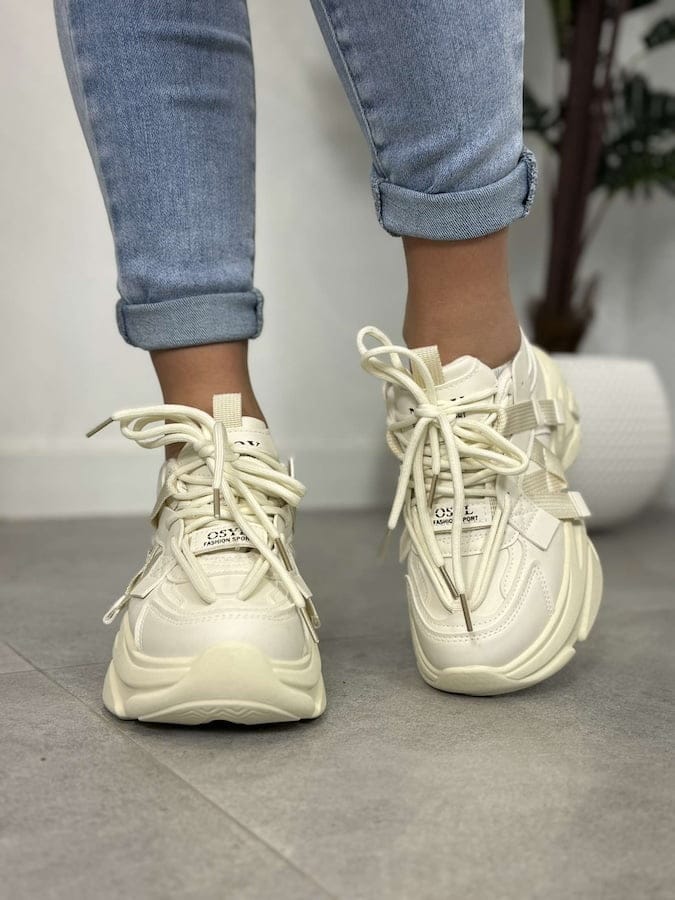 Sportowe sneakersy damskie LA269 beżowe - Styl sportowy