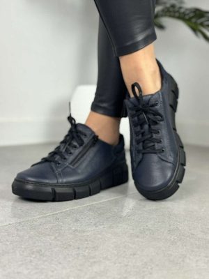 Granatowe Półbuty Damskie Skórzane WASAK – Modne Buty Damskie - Styl casualowy