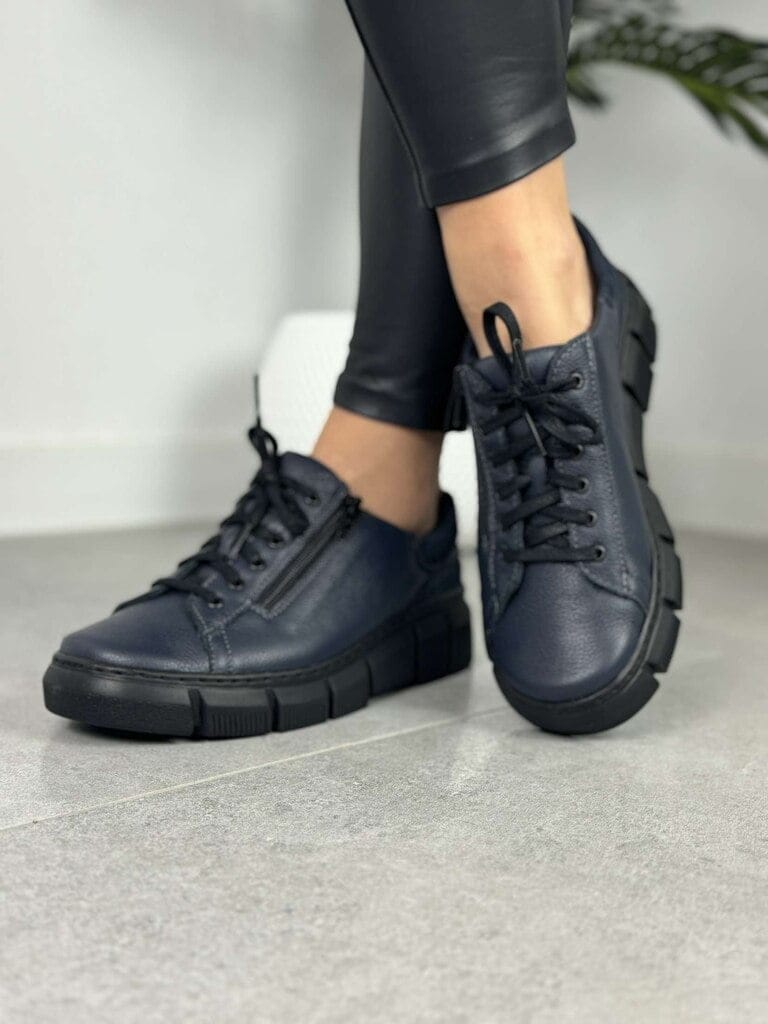 Granatowe Półbuty Damskie Skórzane WASAK – Modne Buty Damskie - Styl casualowy