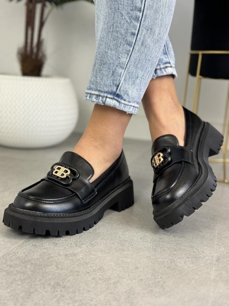 Czarne Wygodne Mokasyny Damskie BB – Modne Buty Damskie - Do spodni
