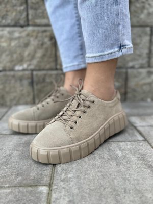 Beżowe buty damskie sportowe – Modne buty na grubej podeszwie T.Sokolski W24-603 - Styl casualowy