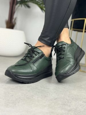 Zielone Sneakersy Skórzane WASAK 0705 Buty Damskie Skórzane - Styl miejski