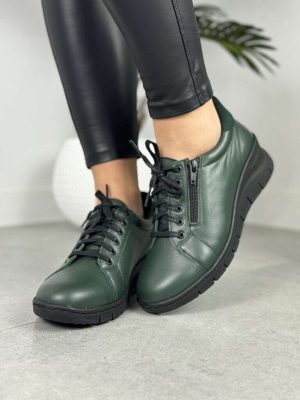 Zielone Półbuty Skórzane WASAK – Damskie Buty Na Jesień - Styl casualowy