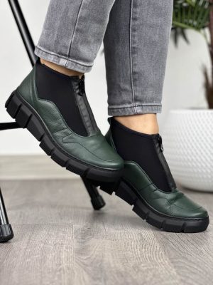 Zielone skórzane trzewiki damskie Wasak 0726 - Styl casualowy