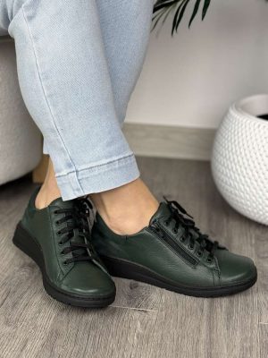 Zielone trzewiki damskie skórzane wasak 0720 Obuwie dla kobiet - Styl casualowy