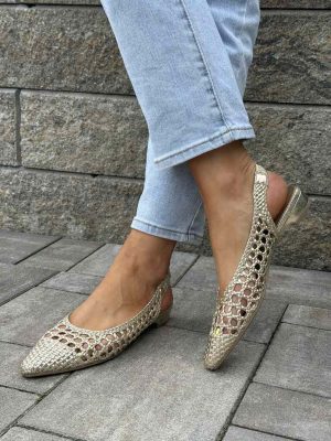 Złote baleriny damskie ażurowe Xti 143785 - Styl casualowy