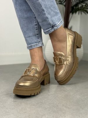 Złote Mokasyny Damskie Skórzane – Modne Buty Na Eks But - Styl klasyczny