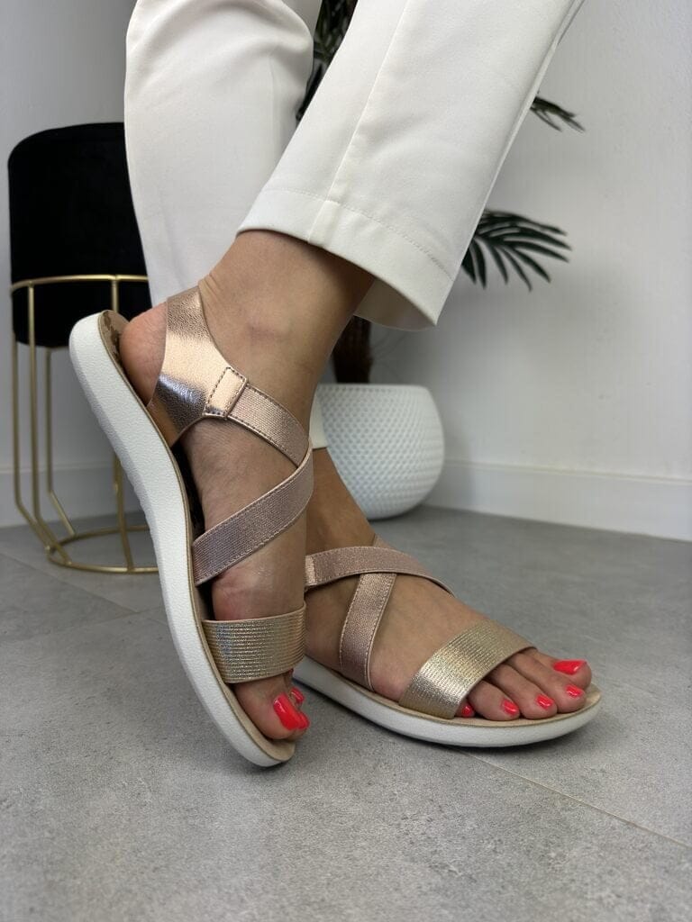 Złote sandały płaskie S.Barski SS210-6 - Na wiosnę