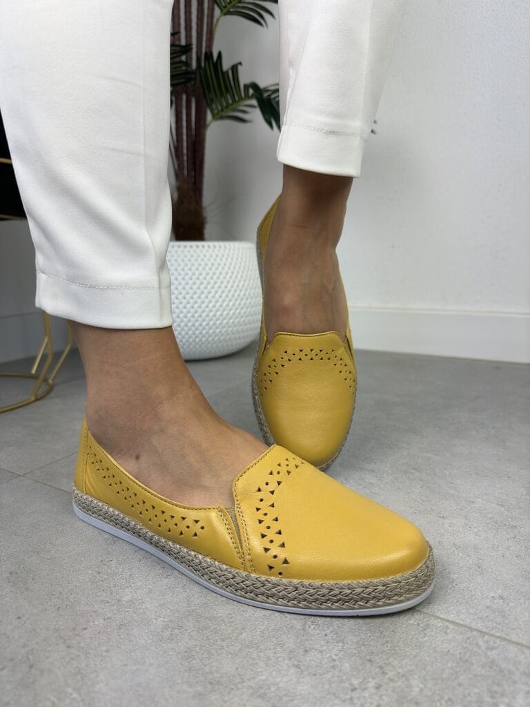 Wasak espadryle damskie skórzane 0646 żółty - Na wiosnę