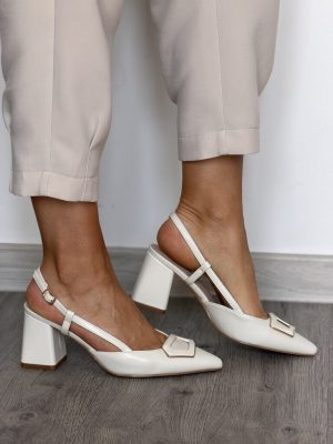Białe czółenka na obcasie bez pięty Goodin GD-235 - Styl elegancki