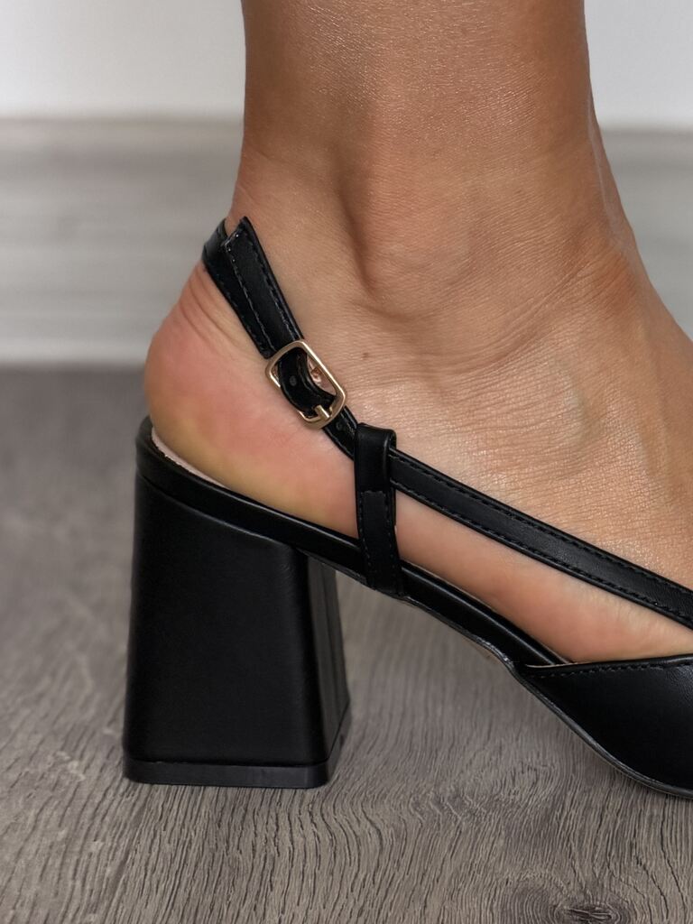 Czarne czółenka na obcasie bez pięty Goodin GD-235 - Styl glamour