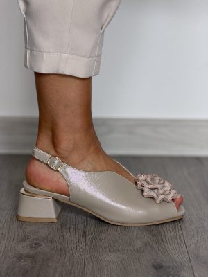 Złote sandały damskie na obcasie Potocki 12809 - Styl elegancki