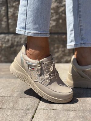 Beżowe buty na szeroką stopę skórzane tęgość K Enna 5023-05 - Styl sportowy