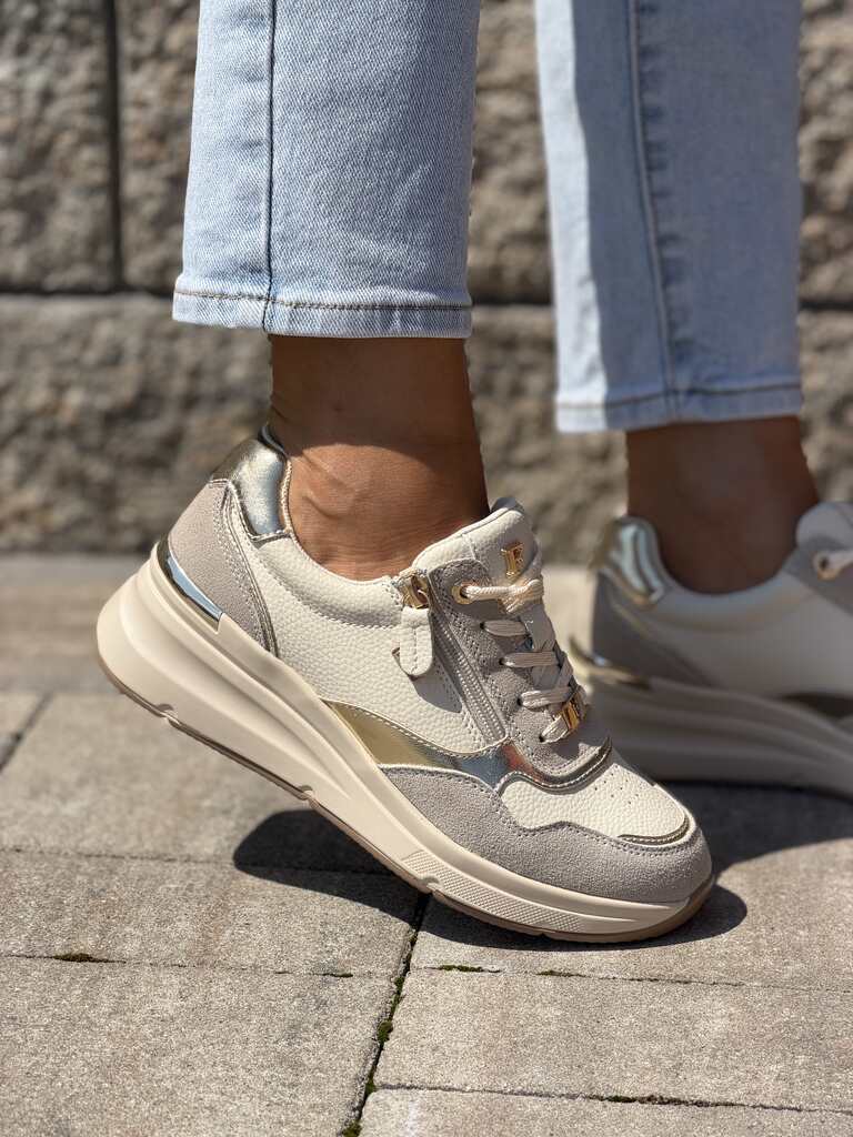Skórzane beżowe sneakersy na koturnie Filippo DP7770/26 - Na wiosnę