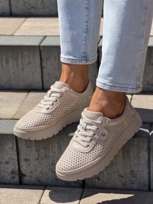 Złote ażurowe buty skórzane damskie Vinceza 79629 - Na co dzień