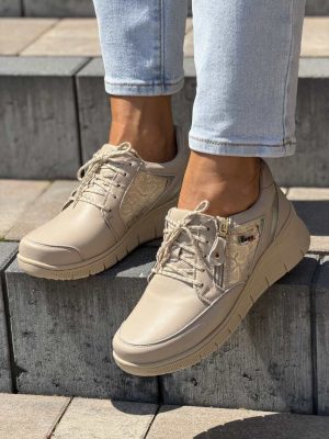 Beżowe buty na szeroką stopę skórzane tęgość K Enna 5023-05 - Styl klasyczny